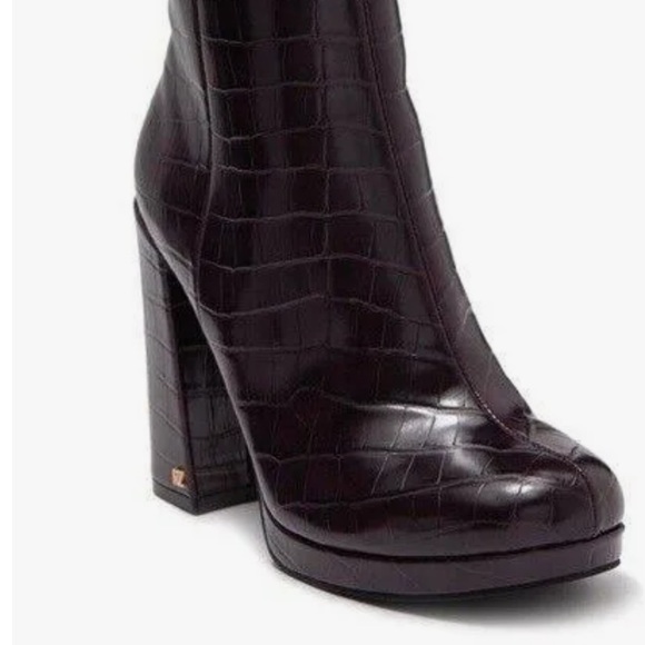Like New Rachel Zoe Maya Platform Bootie Crocodile Embossed In Deep Mahogany - Picture 4 of 7